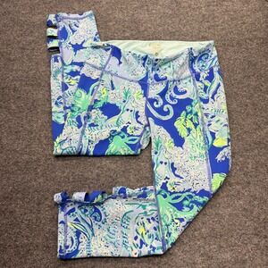 Lilly Pulitzer Luxletic Blue Green Octopus Print Crop Leggings Ladder Cutout M